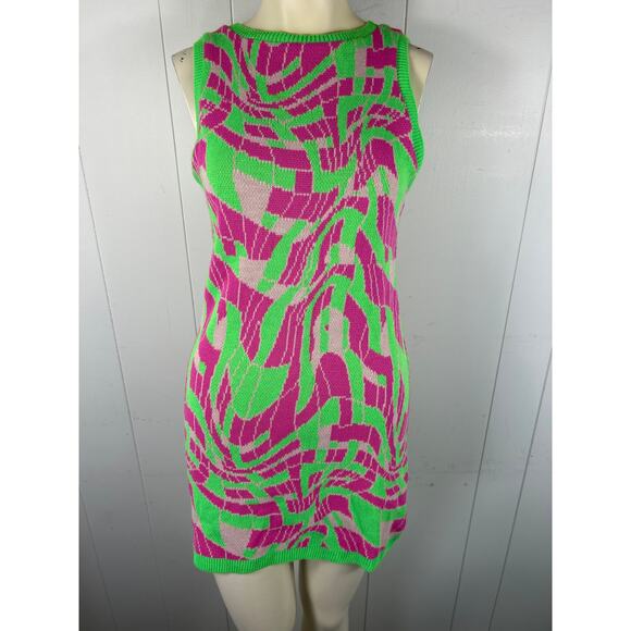 ASYOU knit racer mini dress in green and pink print. Size US 10. - Picture 3 of 6
